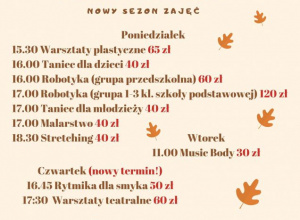 Nowy termin zajęć teatralnych i rytmiki